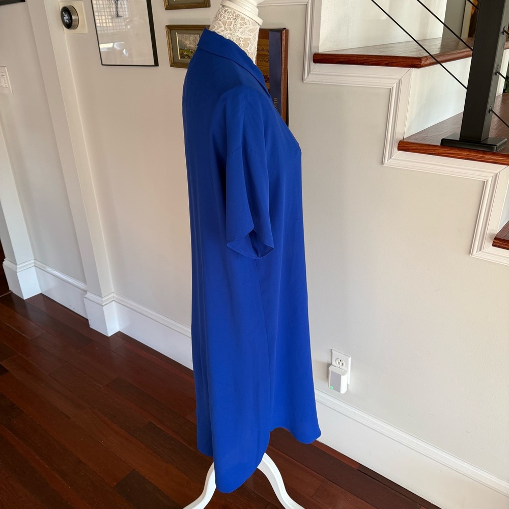 EILEEN FISHER Georgette Royal Blue Silk Midi Shirt Dress Medium - Picture 2 of 5